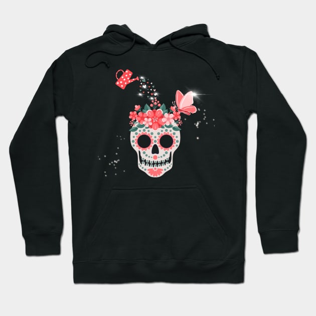 Mental health watering skull flowers Hoodie by Sheila’s Studio